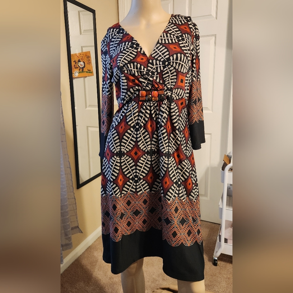 Elegant Black and Orange Patterned Dress
